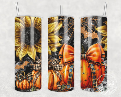 20oz Pumpkin Tumbler With Straw, Fall Sunflower Tumbler, Coffee Tumbler, Halloween Gift For Teacher, Gift For Boo Basket, Fall Birthday Gift