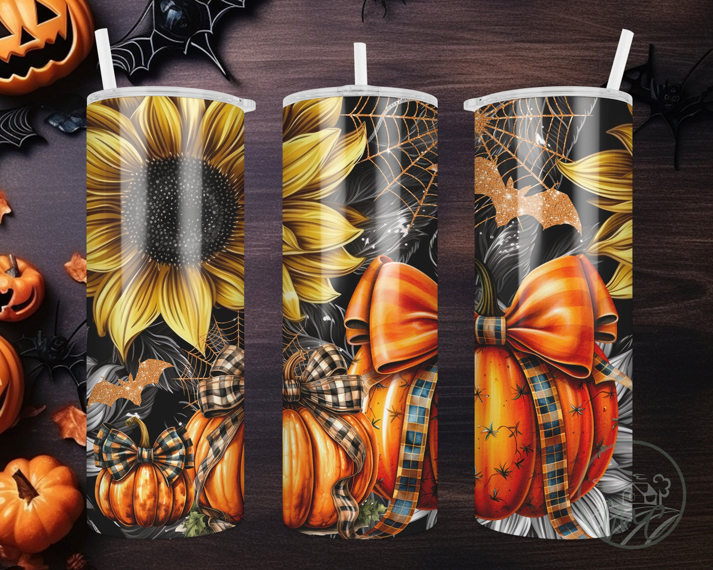 20oz Pumpkin Tumbler With Straw, Fall Sunflower Tumbler, Coffee Tumbler, Halloween Gift For Teacher, Gift For Boo Basket, Fall Birthday Gift