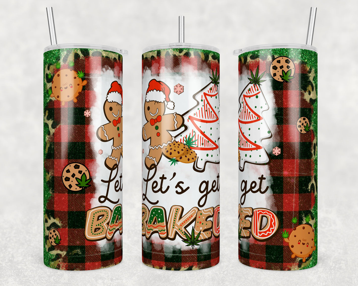 20oz Let's Get Baked Weed Tumbler, Funny Christmas Tumbler With Lid and Straw, Funny Gifts, Gingerbread, Christmas Gift For Smoker