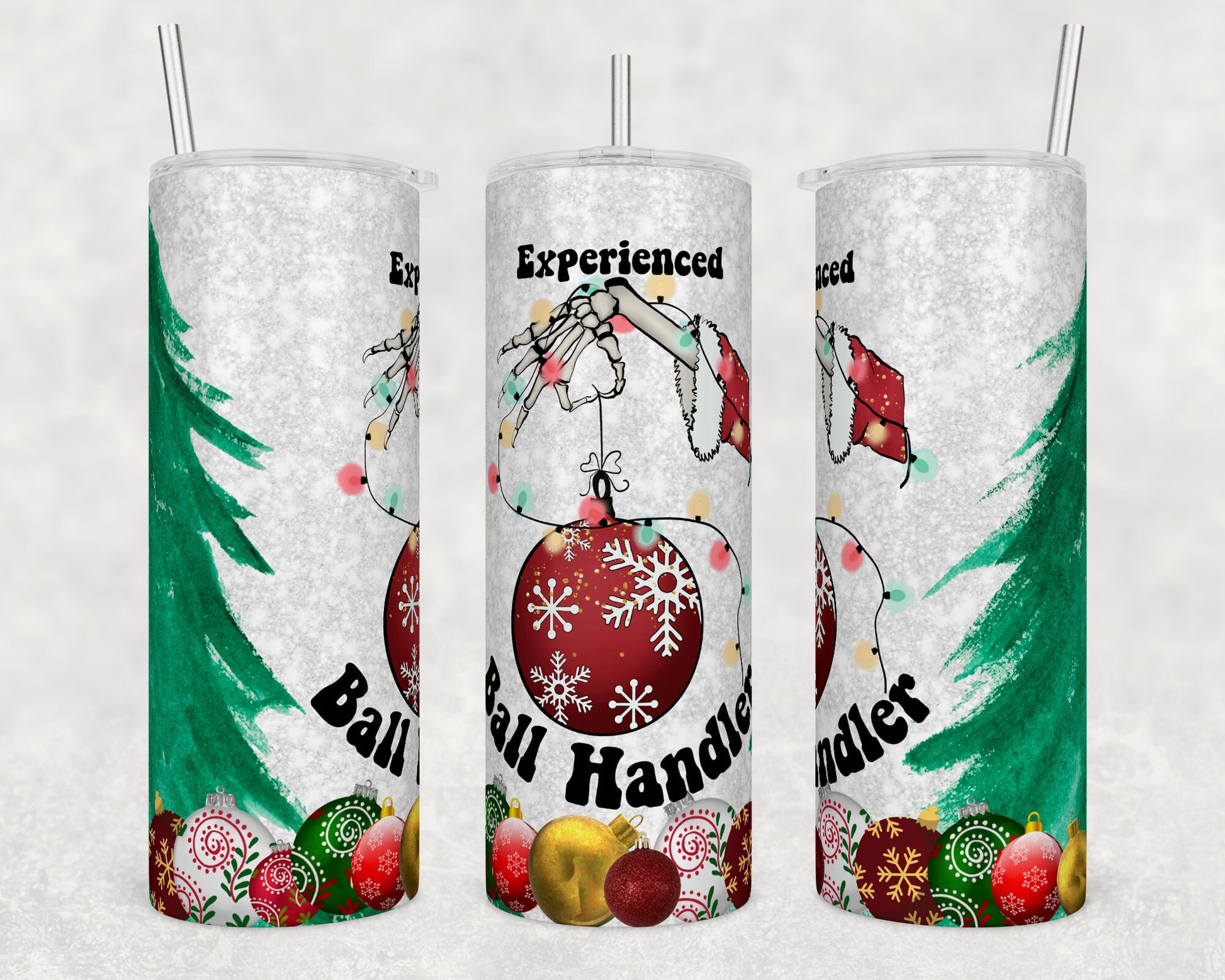 20oz Funny Christmas Tumbler With Lid and Straw, Experienced Ball Handler, Funny Gifts, Christmas Tree Balls, Coffee Tumbler, Drinkware