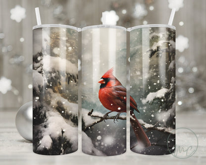 Winter Cardinal Tumbler With Straw, 20oz Coffee Tumbler, Red Cardinal Gifts, Cardinal Mug, Gift For Mom, Best Friend Gift, Gift Under 30