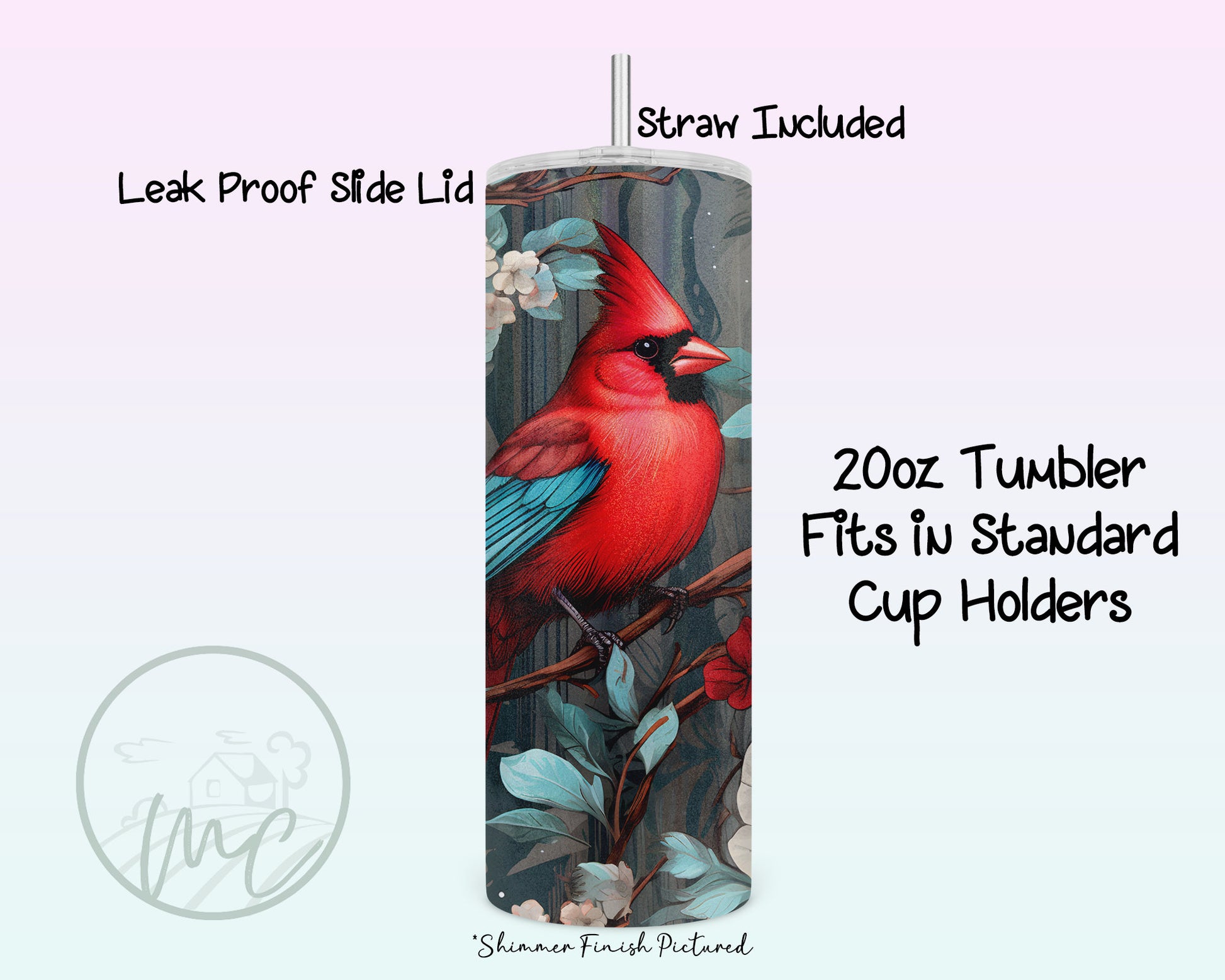 Winter Cardinal Tumbler With Straw, 20oz Coffee Tumbler, Red Cardinal Gifts, Cardinal Mug, Gift For Mom, Bird Watcher Gift, Bird Lover Gift