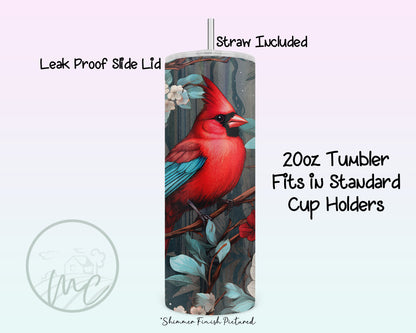 Winter Cardinal Tumbler With Straw, 20oz Coffee Tumbler, Red Cardinal Gifts, Cardinal Mug, Gift For Mom, Bird Watcher Gift, Bird Lover Gift