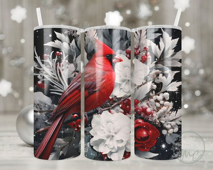 Winter Cardinal Tumbler With Straw, 20oz Coffee Tumbler, Red Cardinal Gifts, Cardinal Mug, Gift For Mom, Bird Watcher Gift, Bird Lover Gift