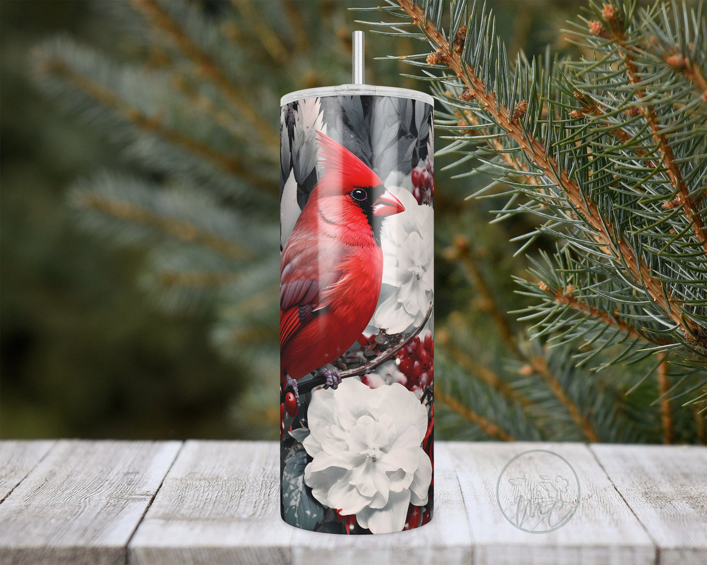 Winter Cardinal Tumbler With Straw, 20oz Coffee Tumbler, Red Cardinal Gifts, Cardinal Mug, Gift For Mom, Bird Watcher Gift, Bird Lover Gift