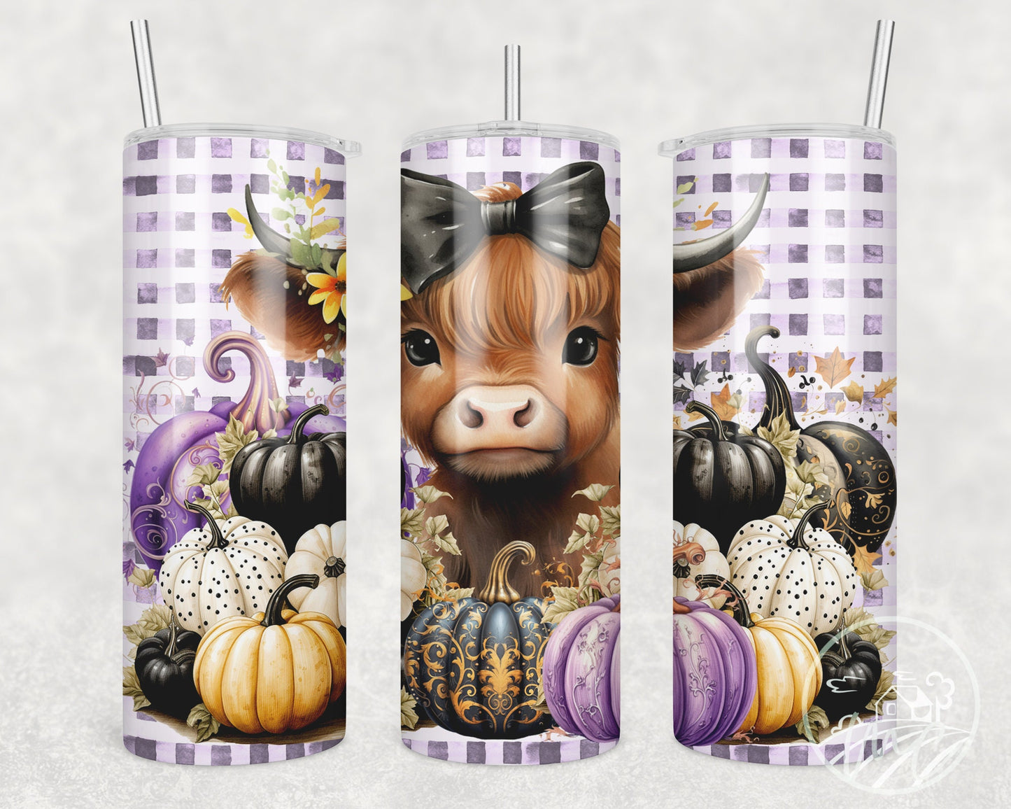 Highland Cow Halloween Tumbler With Straw, 20oz Stainless Steel Tumbler, Pumpkin Patch, Fall Cow, Cow Gifts For Her, Gift For Mom, Autumn