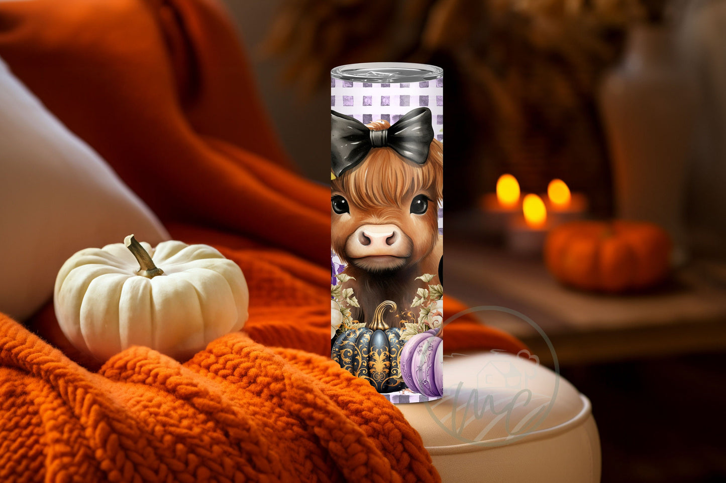 Highland Cow Halloween Tumbler With Straw, 20oz Stainless Steel Tumbler, Pumpkin Patch, Fall Cow, Cow Gifts For Her, Gift For Mom, Autumn