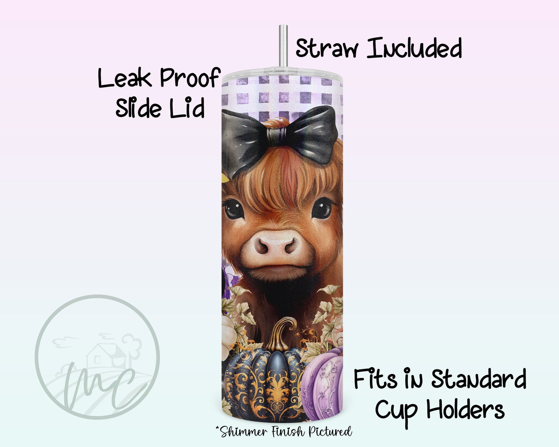 Highland Cow Halloween Tumbler With Straw, 20oz Stainless Steel Tumbler, Pumpkin Patch, Fall Cow, Cow Gifts For Her, Gift For Mom, Autumn