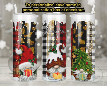 Personalized Christmas Tumbler With Straw, Christmas Gnome, Coffee Tumbler, Buffalo Plaid Tumbler, Gift For Mom, Gift for Best Friend Female