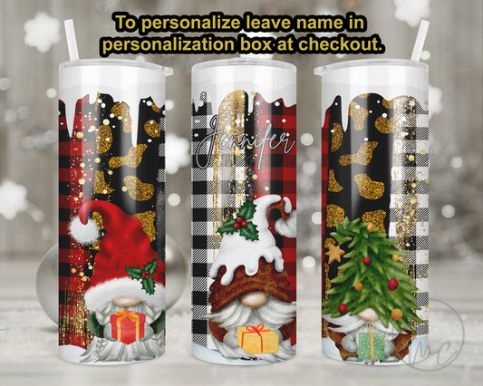 Personalized Christmas Tumbler With Straw, Christmas Gnome, Coffee Tumbler, Buffalo Plaid Tumbler, Gift For Mom, Gift for Best Friend Female