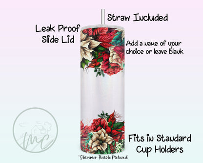 Personalized Christmas Tumbler With Straw, Poinsettia, Christmas Flowers, Coffee Tumbler With Straw , Gift For Mom, Gift for Best Friend