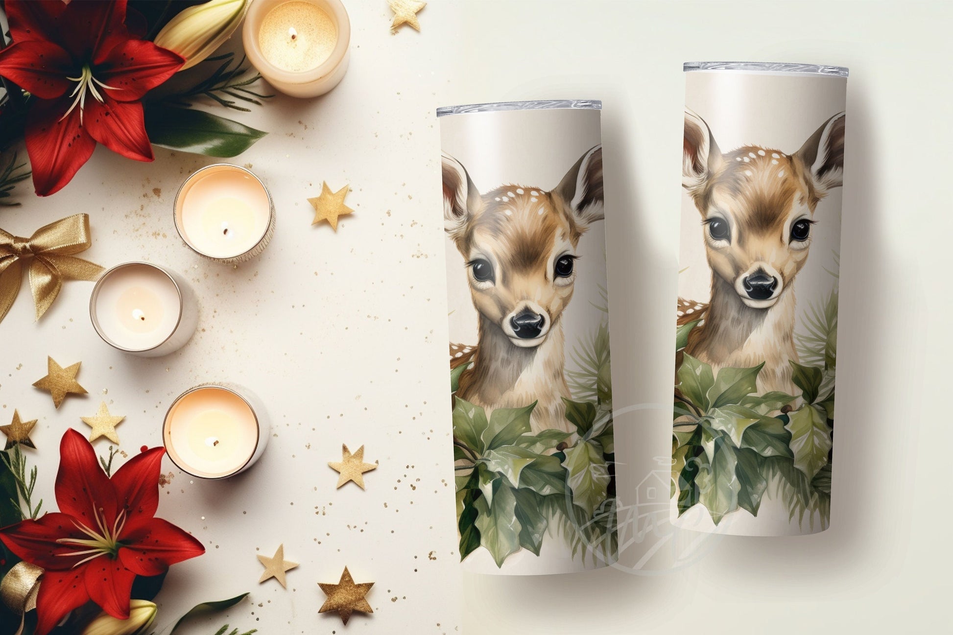 Christmas Tumbler With Straw, Christmas Deer, Coffee Tumbler, Gift for Best Friend Female, Stocking Stuffer For Adult, Wreath, 20oz skinny