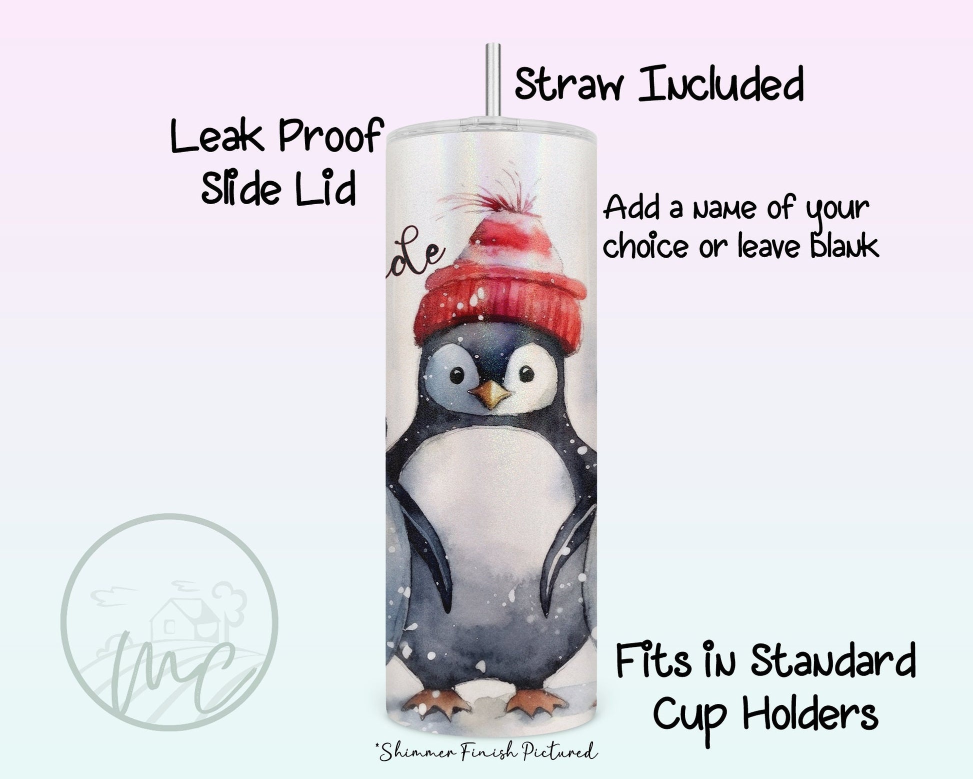 Personalized Penguin Christmas Tumbler With Straw, Coffee Tumbler, Penguin Gift, Gift For Mom, Gift for Best Friend, Baby It's Cold Outside