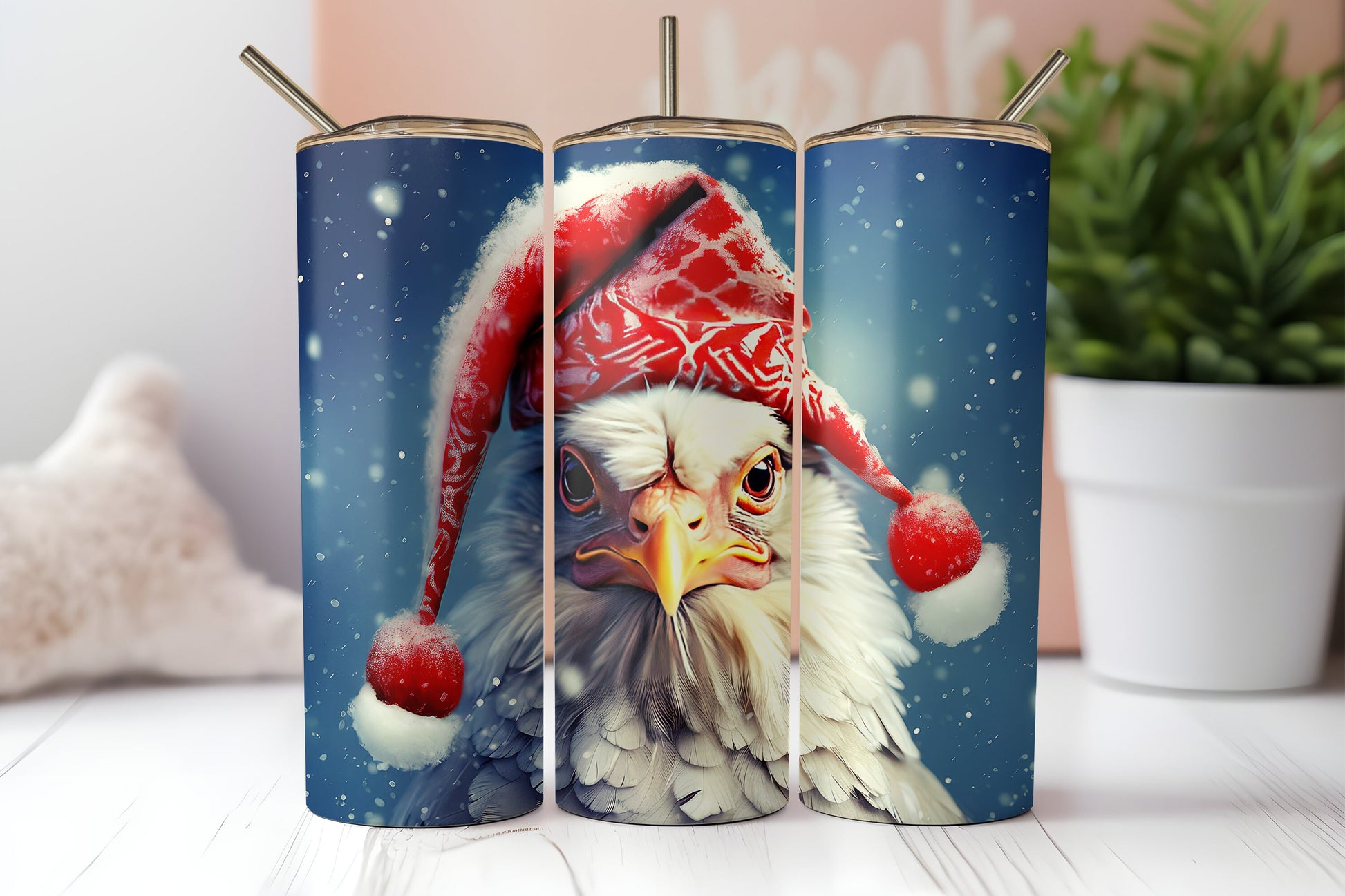 Christmas Chicken, Chicken Tumbler With Straw, Chicken Mug, 20oz Coffee Tumbler, Farm Gift, Chicken Lover Gift, Country Gift, Homestead Gift