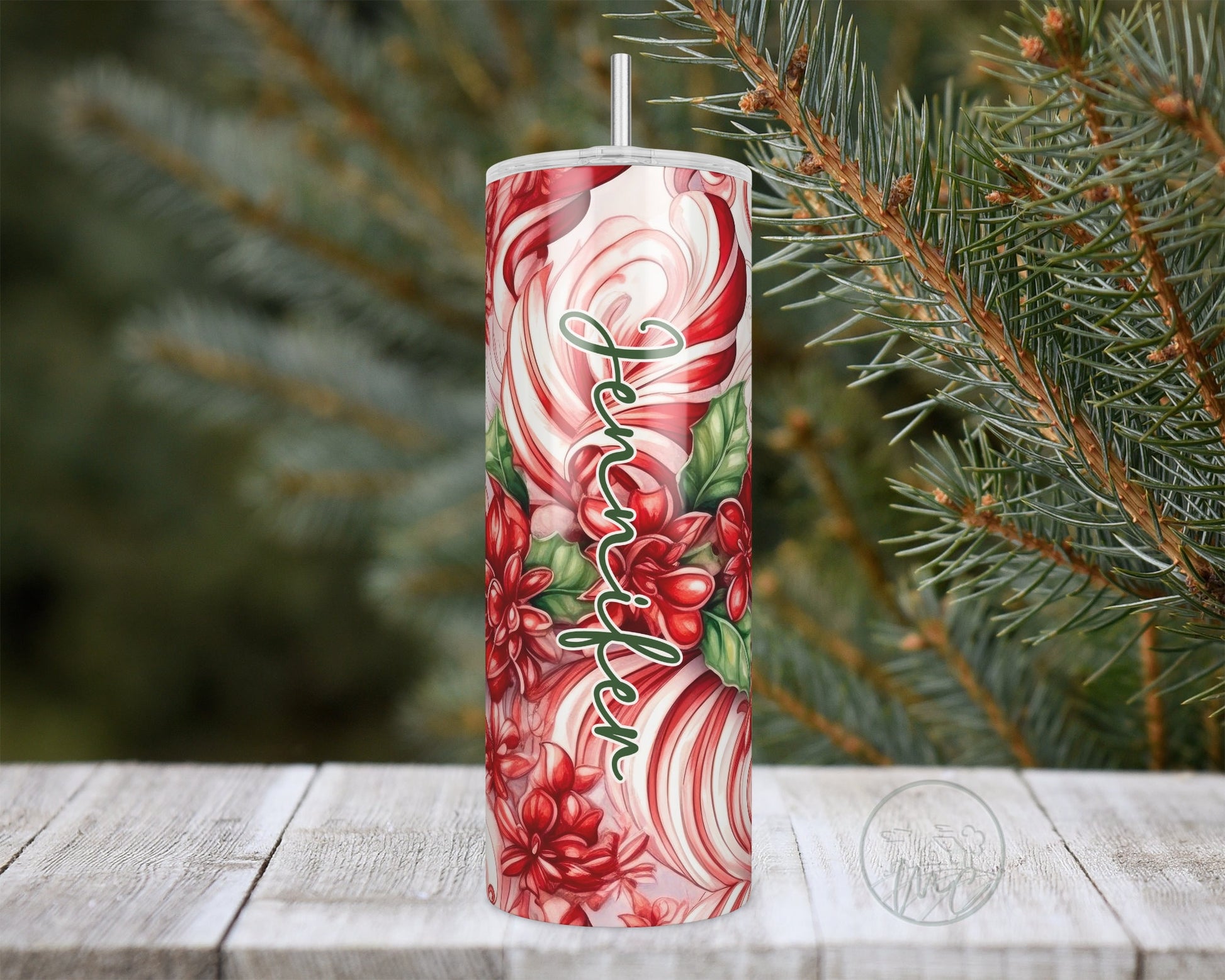 20oz Personalized Tumbler With Lid and Straw, Christmas Candy Cane Tumbler, Christmas Gift For Her, Coffee Tumbler Personalized, Drinkware