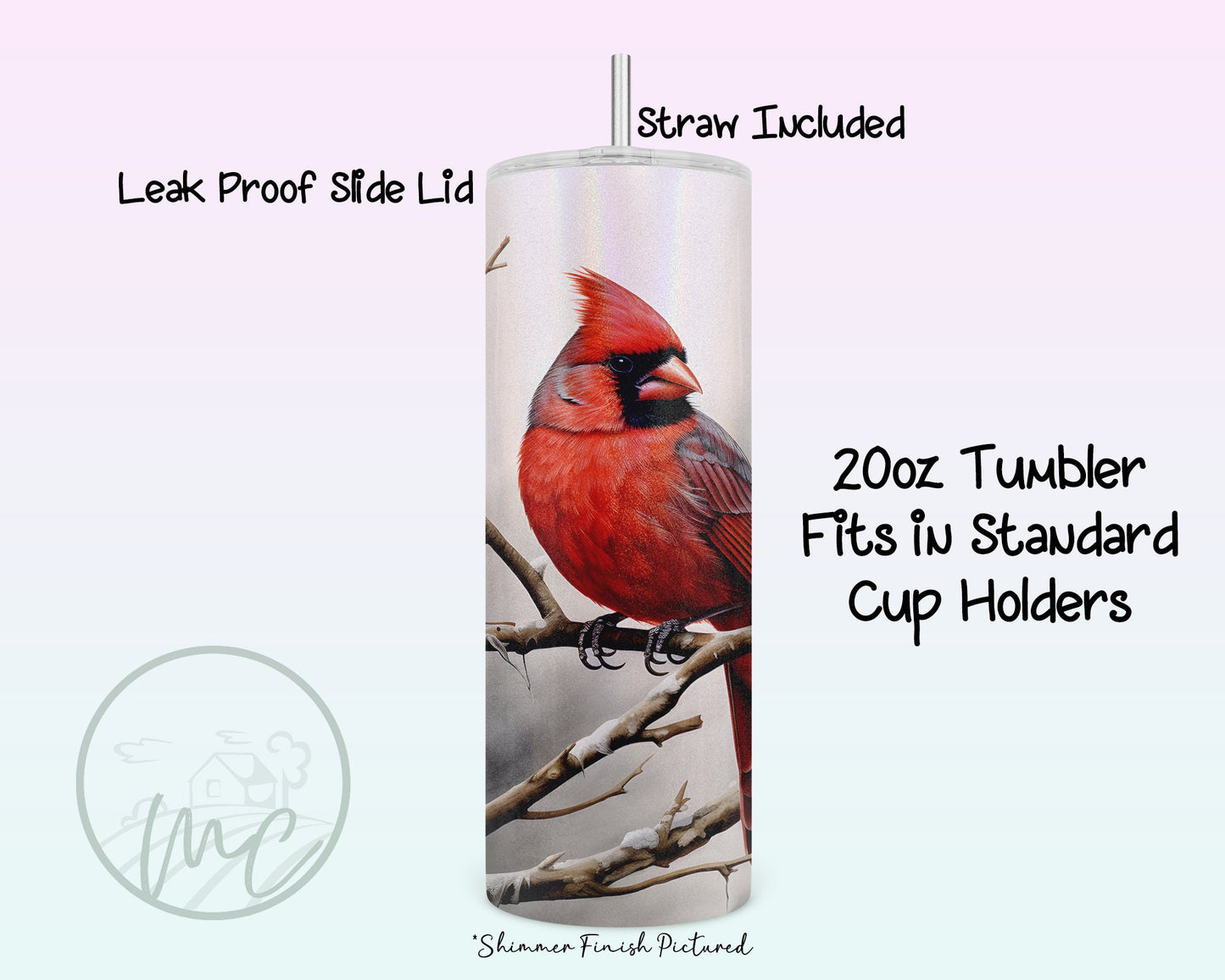 Winter Cardinal Tumbler With Straw, 20oz Coffee Tumbler, Red Cardinal Gifts, Cardinal Mug, Gift For Mom, Best Friend Gift, Gift Under 30