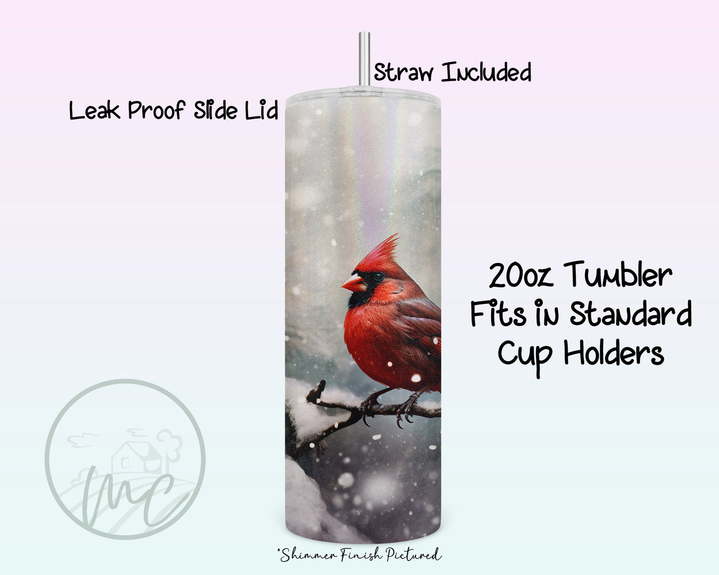 Winter Cardinal Tumbler With Straw, 20oz Coffee Tumbler, Red Cardinal Gifts, Cardinal Mug, Gift For Mom, Best Friend Gift, Gift Under 30