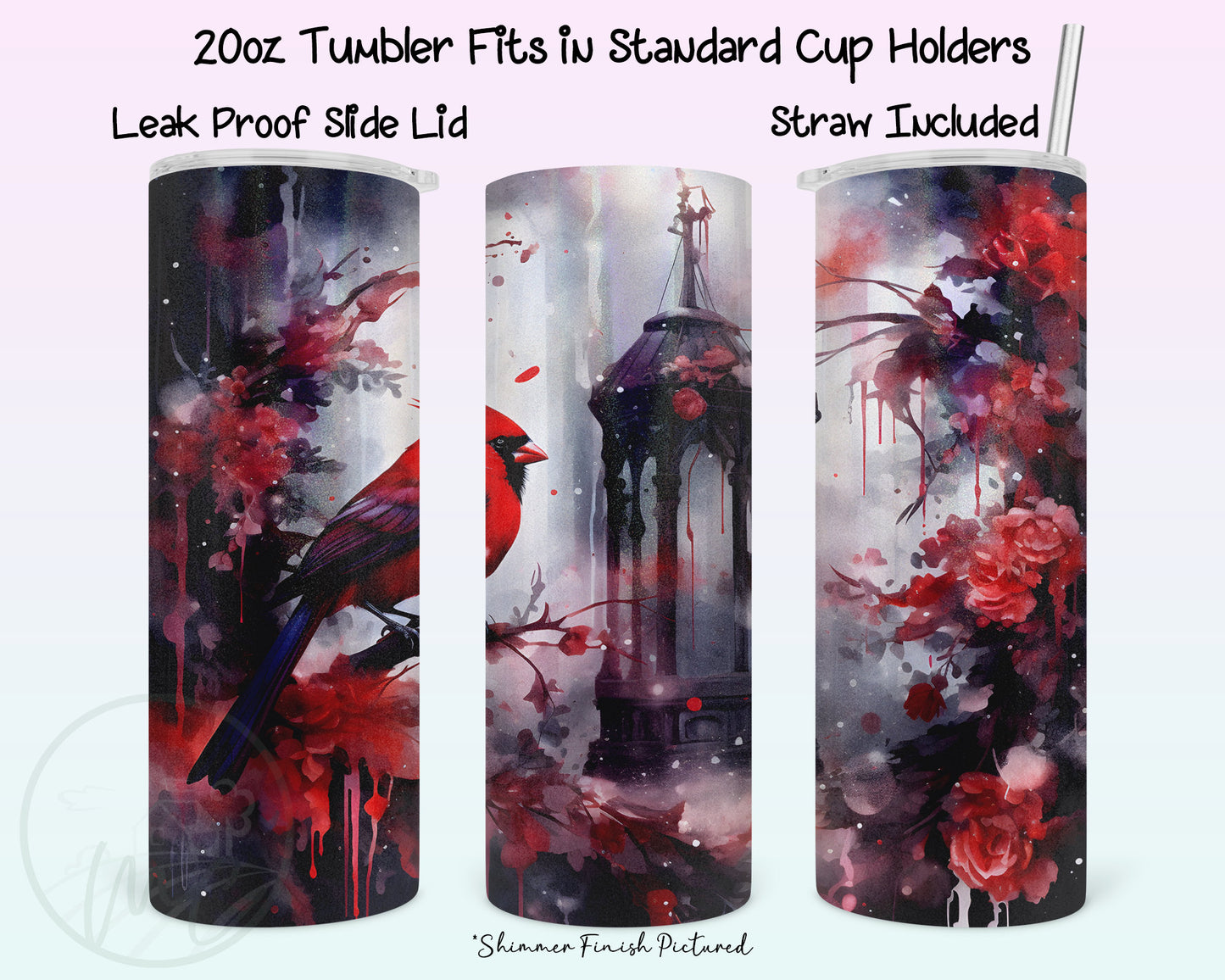 Cardinal Tumbler With Straw, 20oz Coffee Tumbler, Red Cardinal Gifts, Cardinal Mug, Gift For Mom, Bird Watcher Gift, Bird Lover Gift