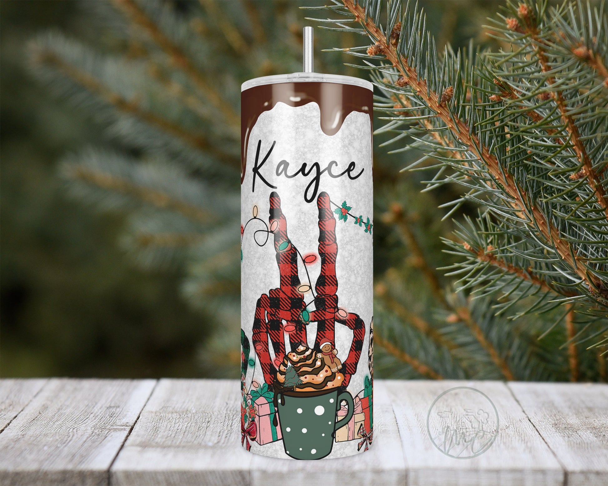 20oz Personalized Tumbler With Lid and Straw, Skeleton Christmas Tumbler, Best Friend Gift, Holiday Mug Gift, Gift for Female, Fun Gift