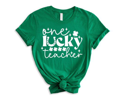 St Patrick&#39;s Day Shirt, One Lucky Teacher Tshirt, Lucky Shirt, St Patty&#39;s, Teacher Shirt, Kelly, Tshirt Gift For Her, Shirt Gift For Teacher